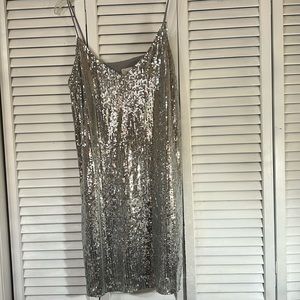 A New Day Silver Sequins Spaghetti Straps Short Dress Size XS